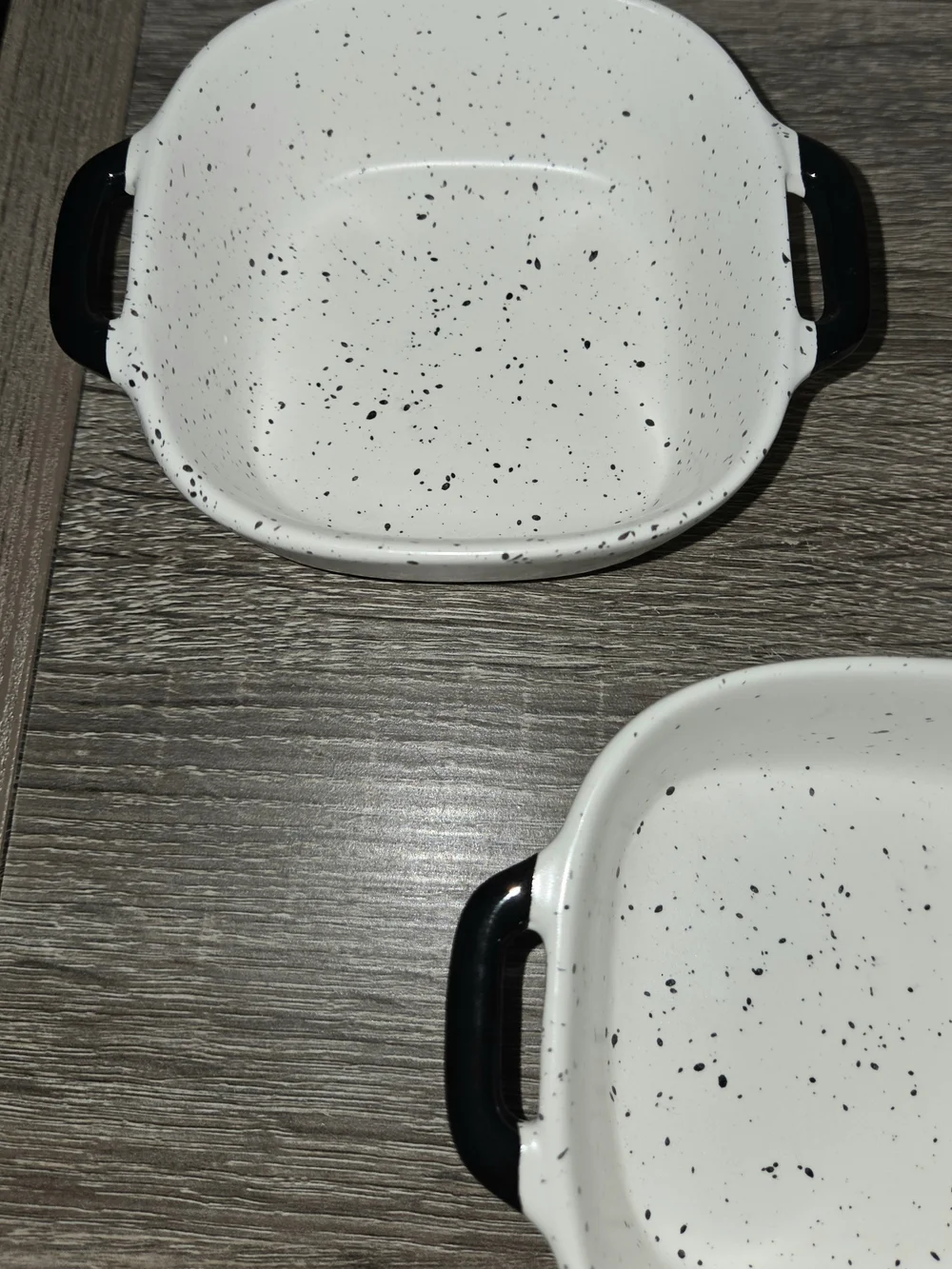 Lot of 3 Robert Stanley Oven Safe Ramekins Speckled White Black Square Dish.